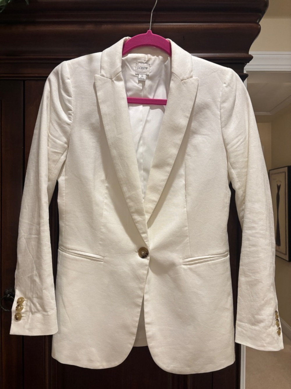 J. Crew Women's White Linen Single-Button Blazer